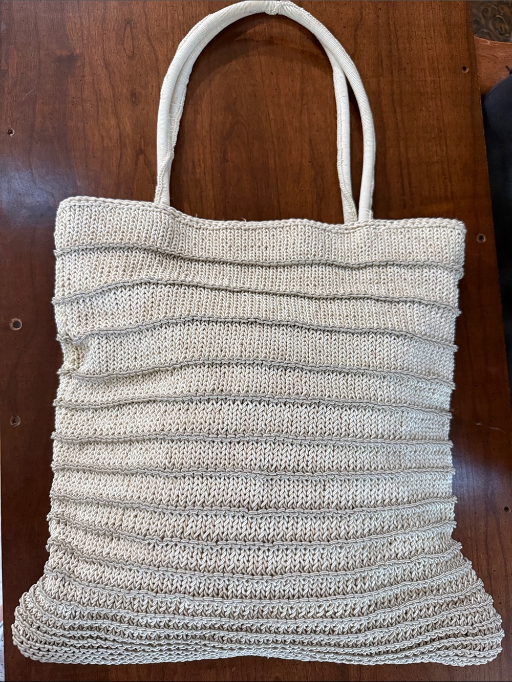 Sigrid Olsen Cream knit 🧶 Tote bag with Rope Handles vintage great condition